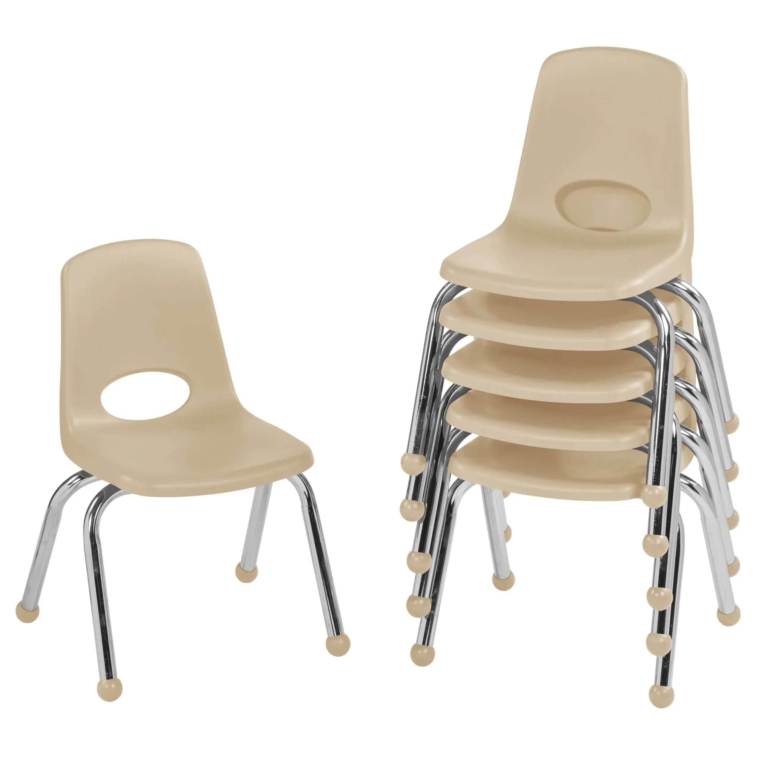 12" School Stack Chair, Stacking Student Chairs with Chromed Steel Legs and Ball ...