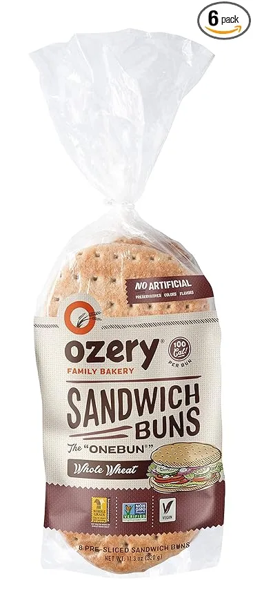 Ozery Bakery, 100 Calorie Whole Wheat OneBun, Pita Bread Thin Buns, 8-Count Bag, 6-Pack