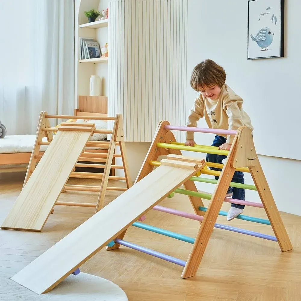 Avenlur Olive Pikler Triangle with Slide and Climbing Wall