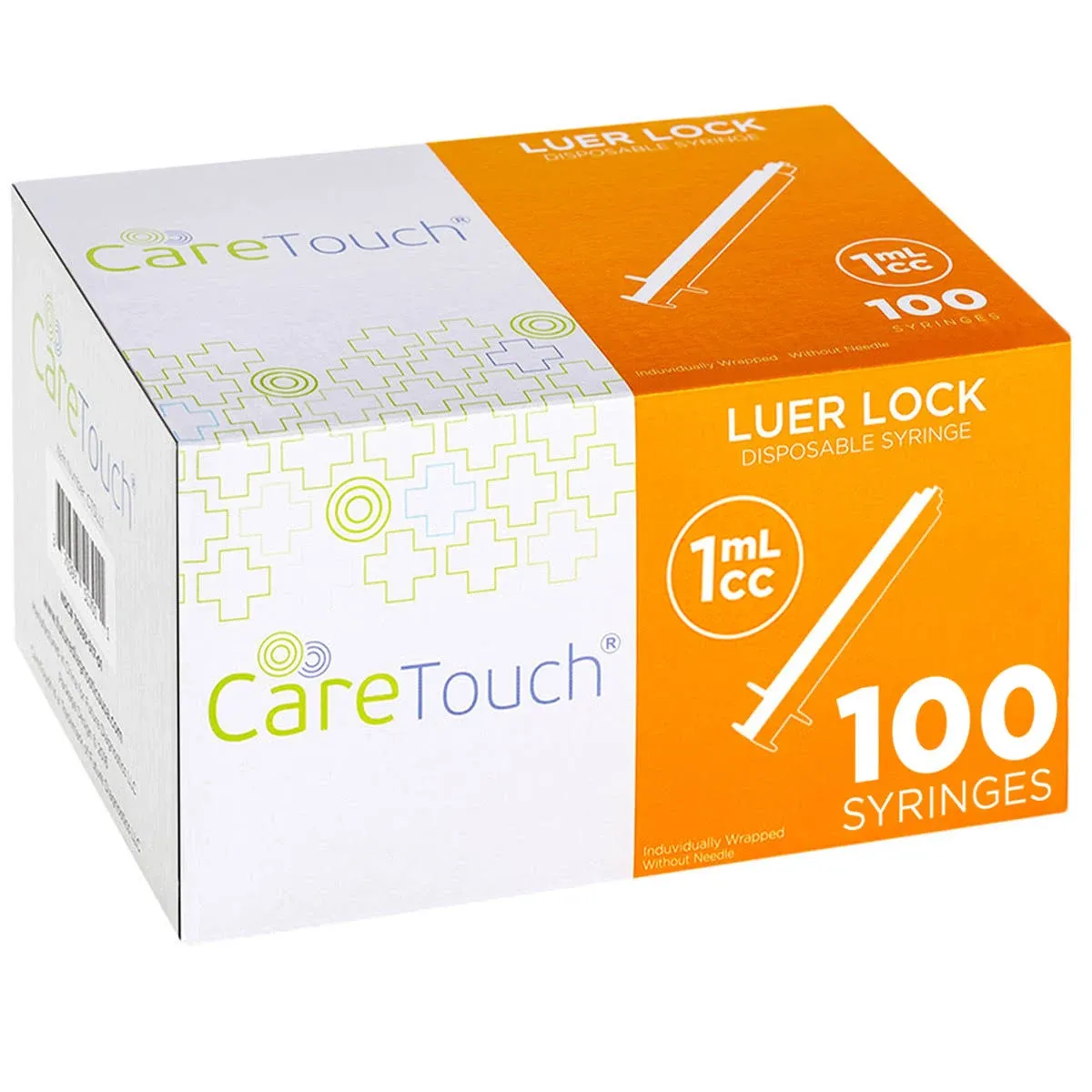 1ml Syringe Only with Luer Lock Tip - 100 Syringes by Care Touch (No Needle)