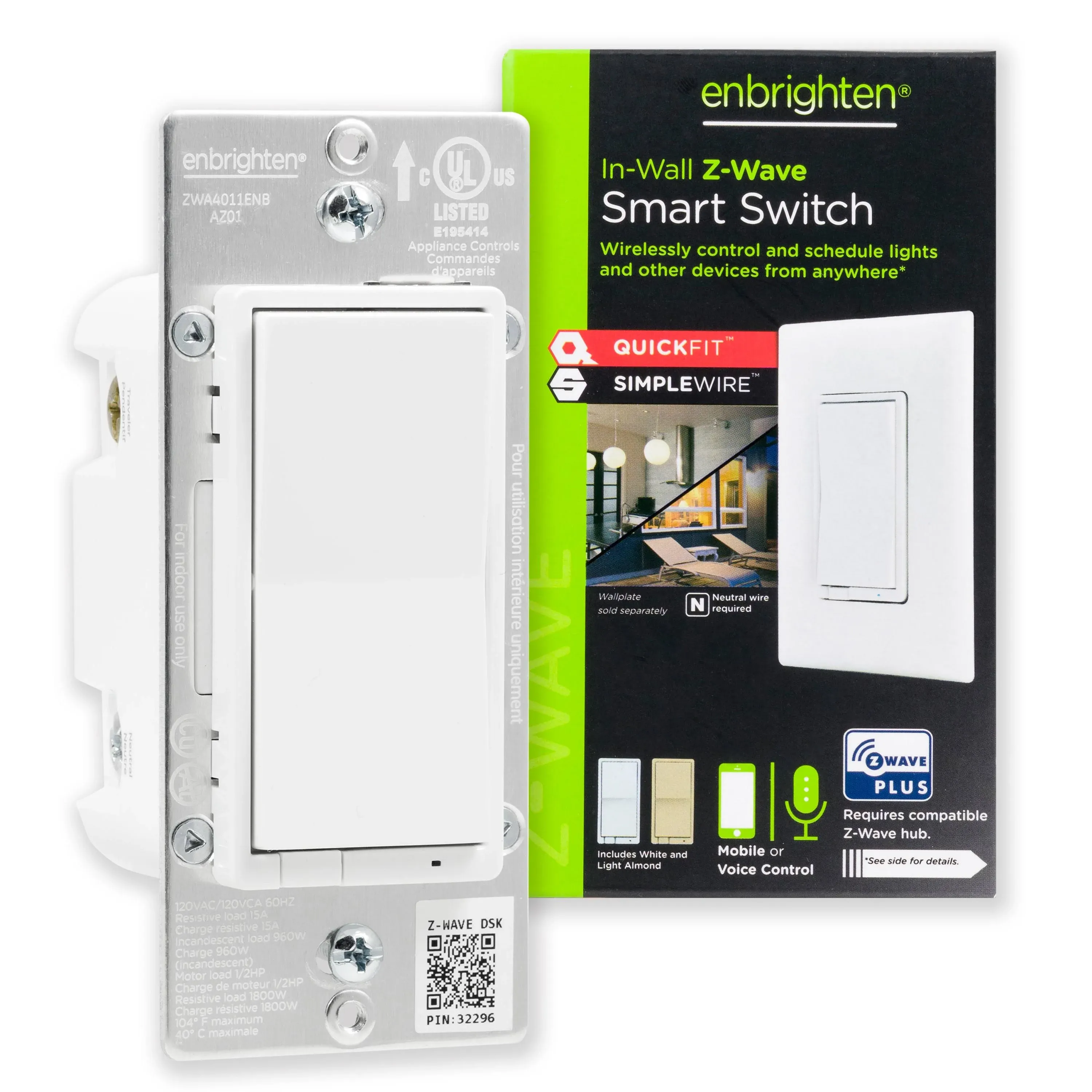 Enbrighten Z-Wave Plus In-Wall Smart Paddle Switch 700 Series white/almond