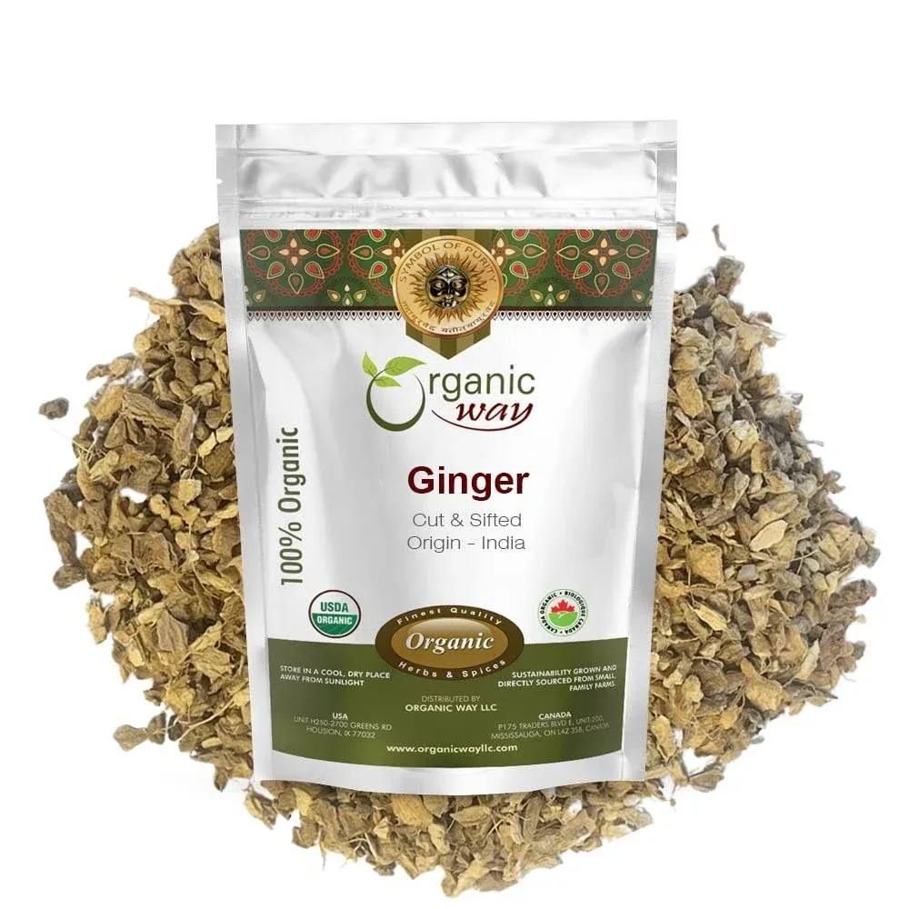 Organic Way Premium Dried Ginger Root Cut & Sifted (Zingiber Officinale ...