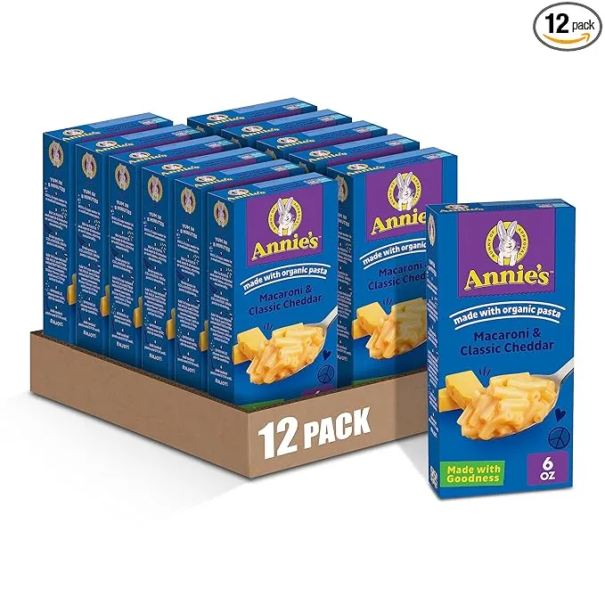 Annie’s Classic Cheddar Macaroni and Cheese Dinner with Organic Pasta, 6 OZ (Pack of 12)