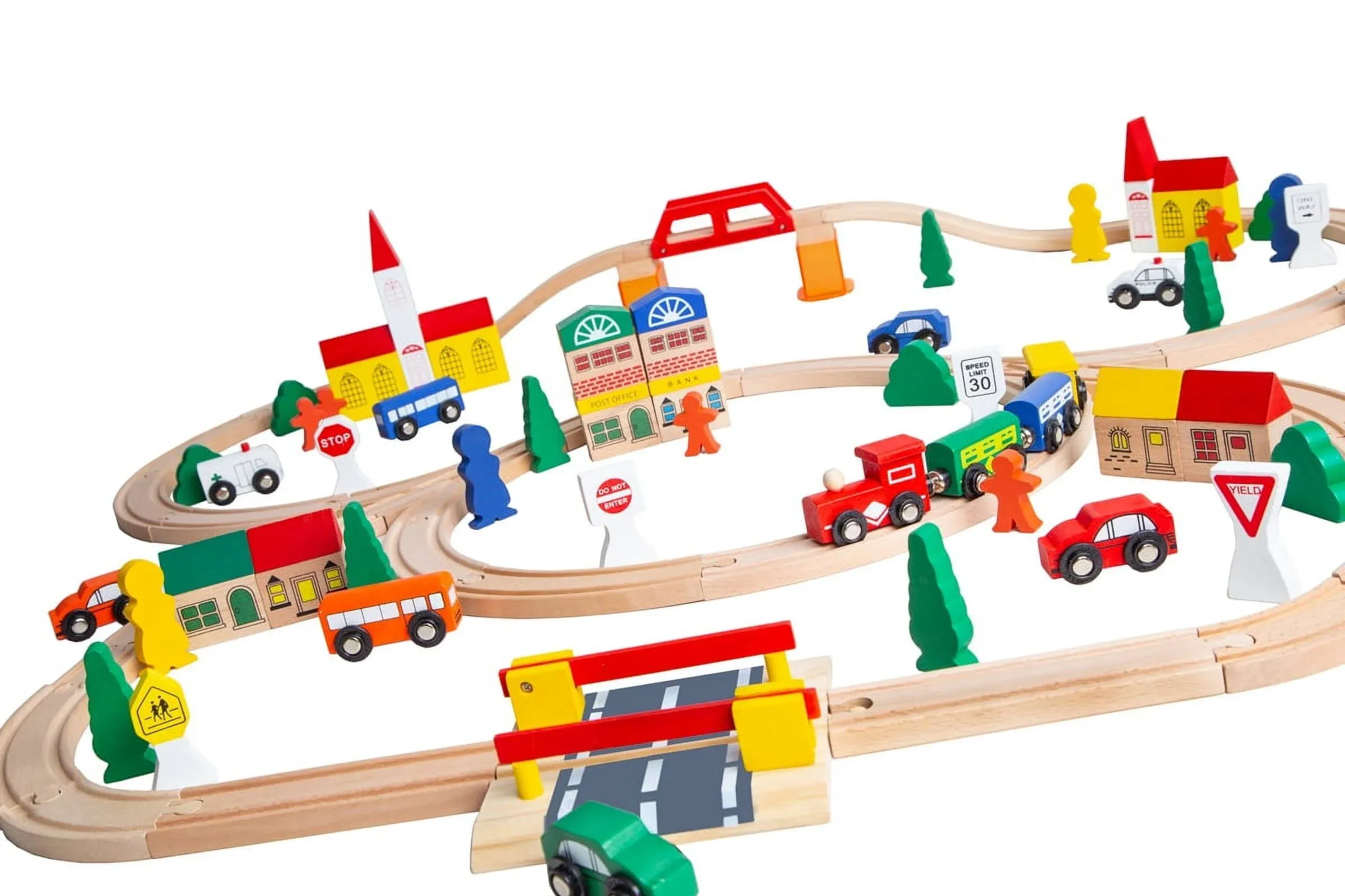 Orbrium Toys 100 Piece Triple Loop Wooden Train Set Track Generic Multicolor