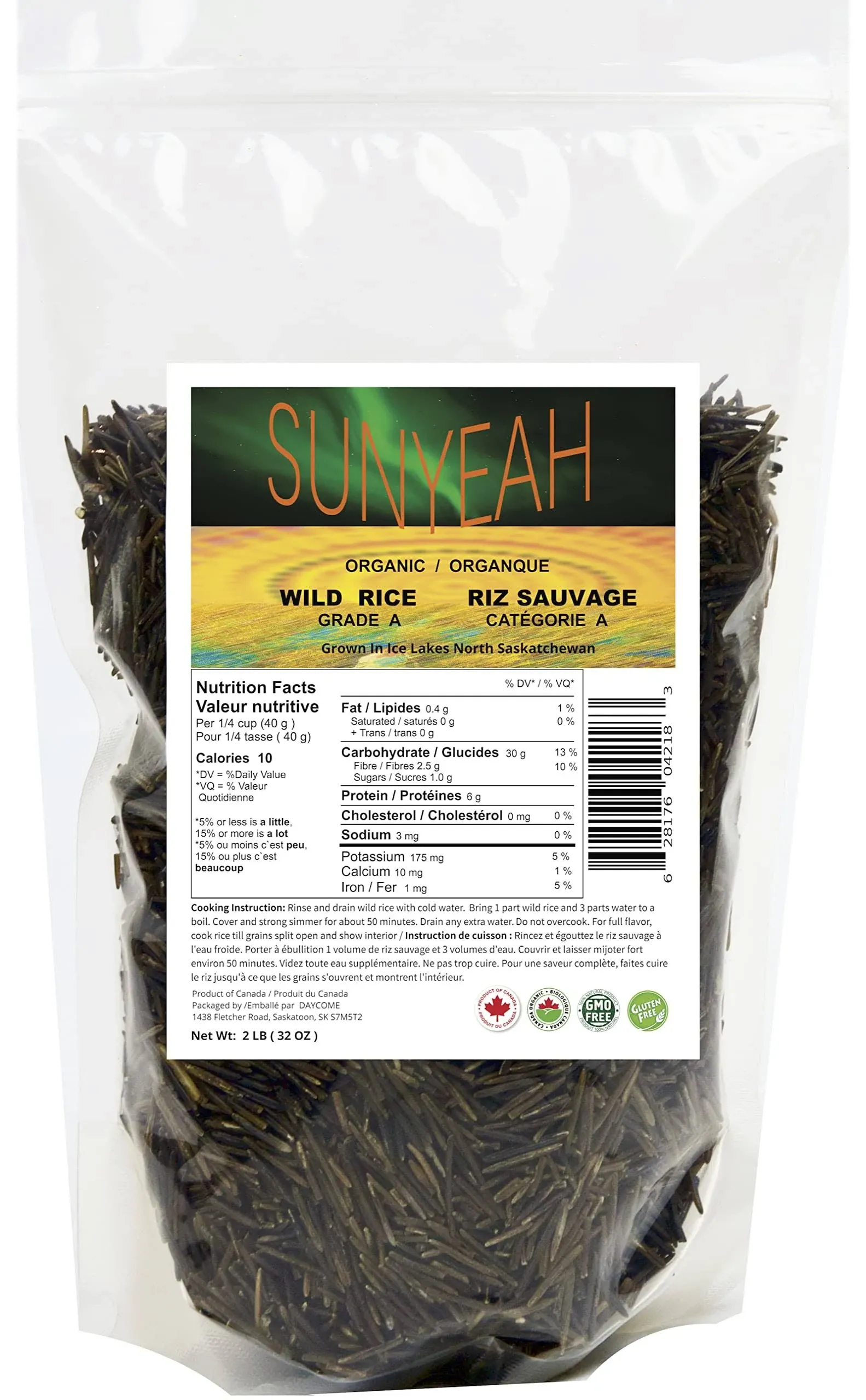 SUNYEAH Organic Canadian Wild Rice, 2 Kg(4.4 LB), Grade A, Full Grain（10-15mm）, Canadian North Saskatchewan Organic Ice Lake Harvest Long Grain Wild Rice , Bulk Wild Rice Organic, NO-GMO, Gluten free, Vegan