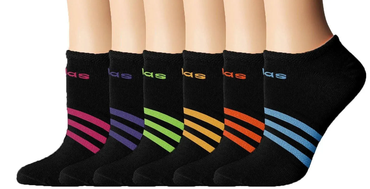 ADIDAS Women’s Superlite Sz 5-10 No-Show 6 Pairs Black Socks Colorful NWT $20