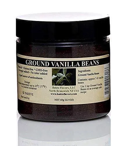 Bakto Flavors Ground Vanilla Beans- Papua New Guinea -65g, 2.3 OZ Jar