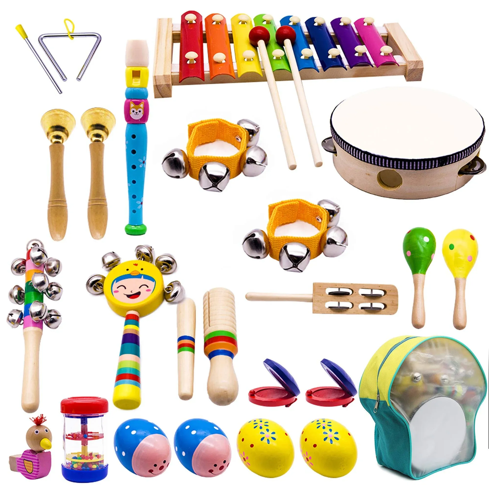 YOFITT ATDAWN Kids Musical Instruments, 15 Types 22pcs Wood Percussion Xylophone ...