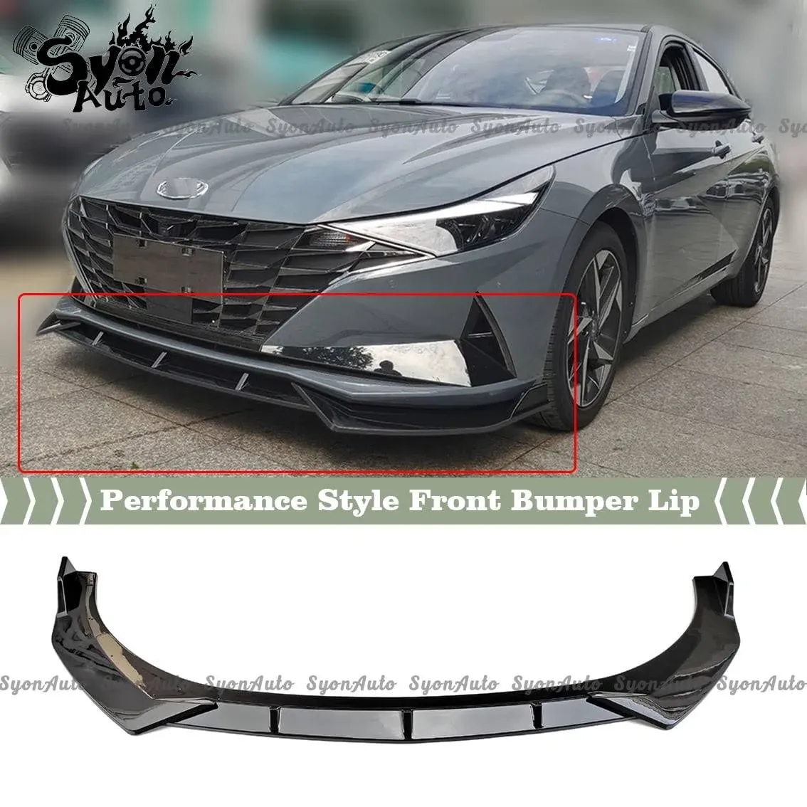 FITS 2021+ HYUNDAI ELANTRA GLOSSY BLACK PERFORMANCE STYLE 3 PCS FRONT BUMPER LIP