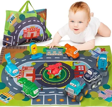 Baby Truck Car Toys with Tractor-Trailor and Playmat/Storage Bag|1st Birthday