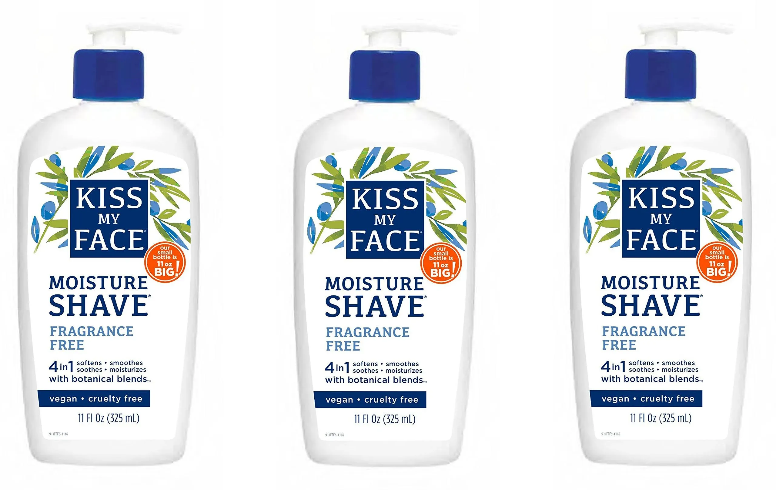 Kiss My Face Fragrance Free Moisture Shave, 11 Fluid Ounce, Pack of 3