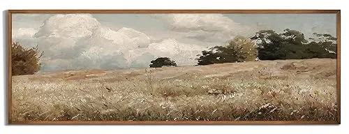 Rolled Vintage Farmhouse French Country Bedroom Wall Decor Above Bed - 10x30" - Horizontal Wall Art Over the Bed - Panoramic Landscape Pictures Sign - Canvas Long Narrow Green Nature Wall Art