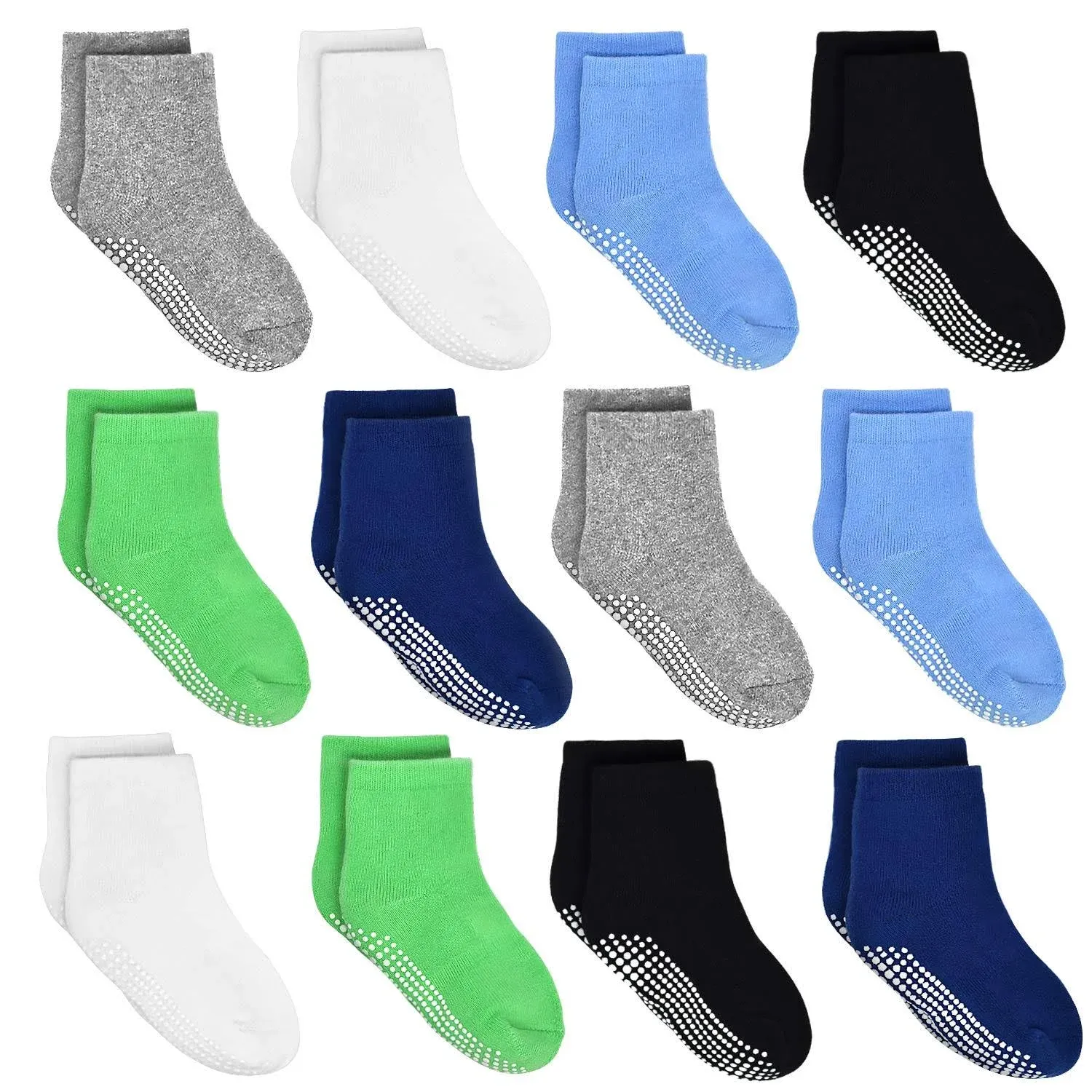 Tphon Kids Non Slip Toddler Boy Grip Socks 12 Pairs Anti Skid Sticky Socks for 1-10 Years Infants Baby Children