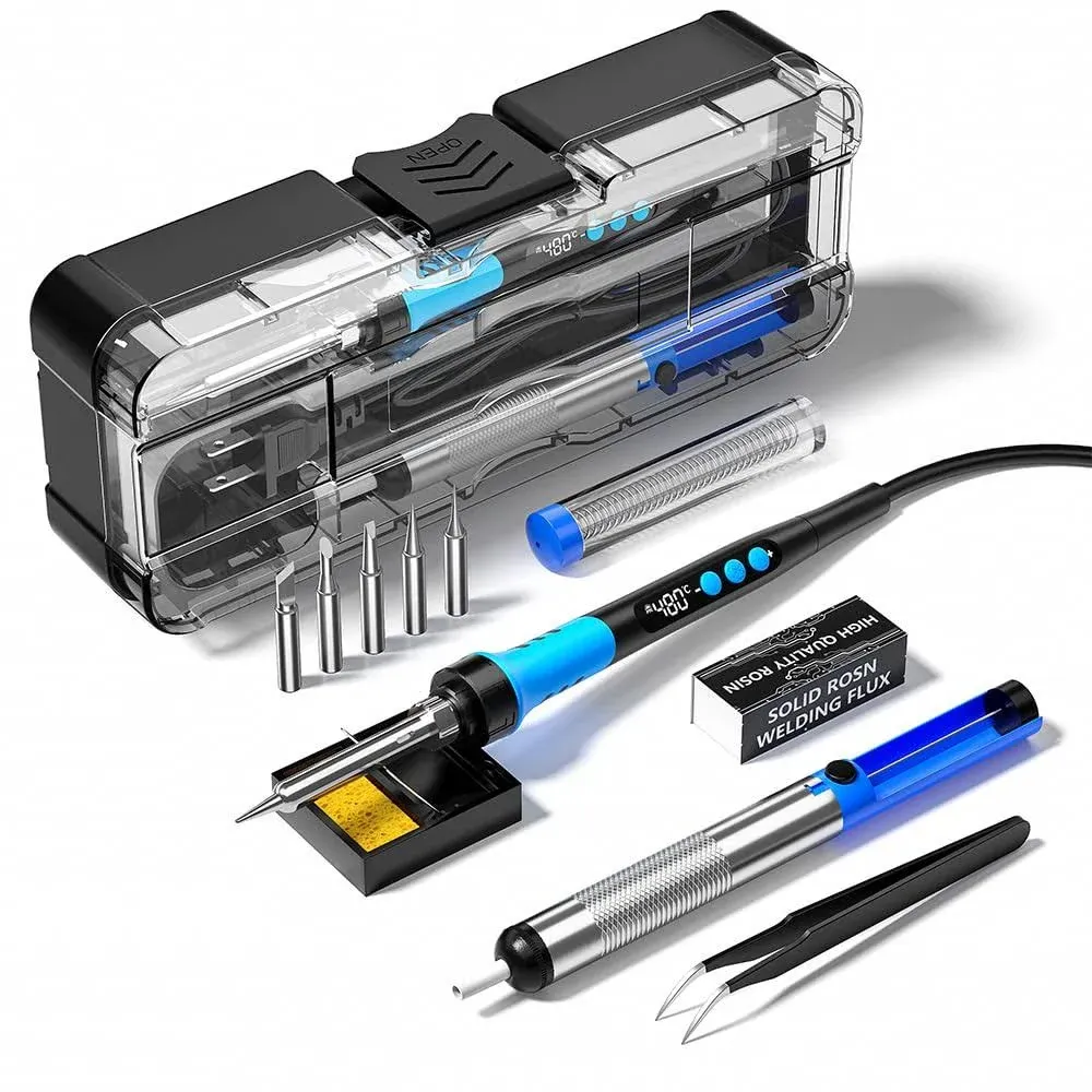 MEAKEST Soldering Iron Kit, 90W 110V LCD Digital Soldering gun,12-in-1 Soldering Iron Kit Tool,Temperature Adjustable from 180-480°C,5 S