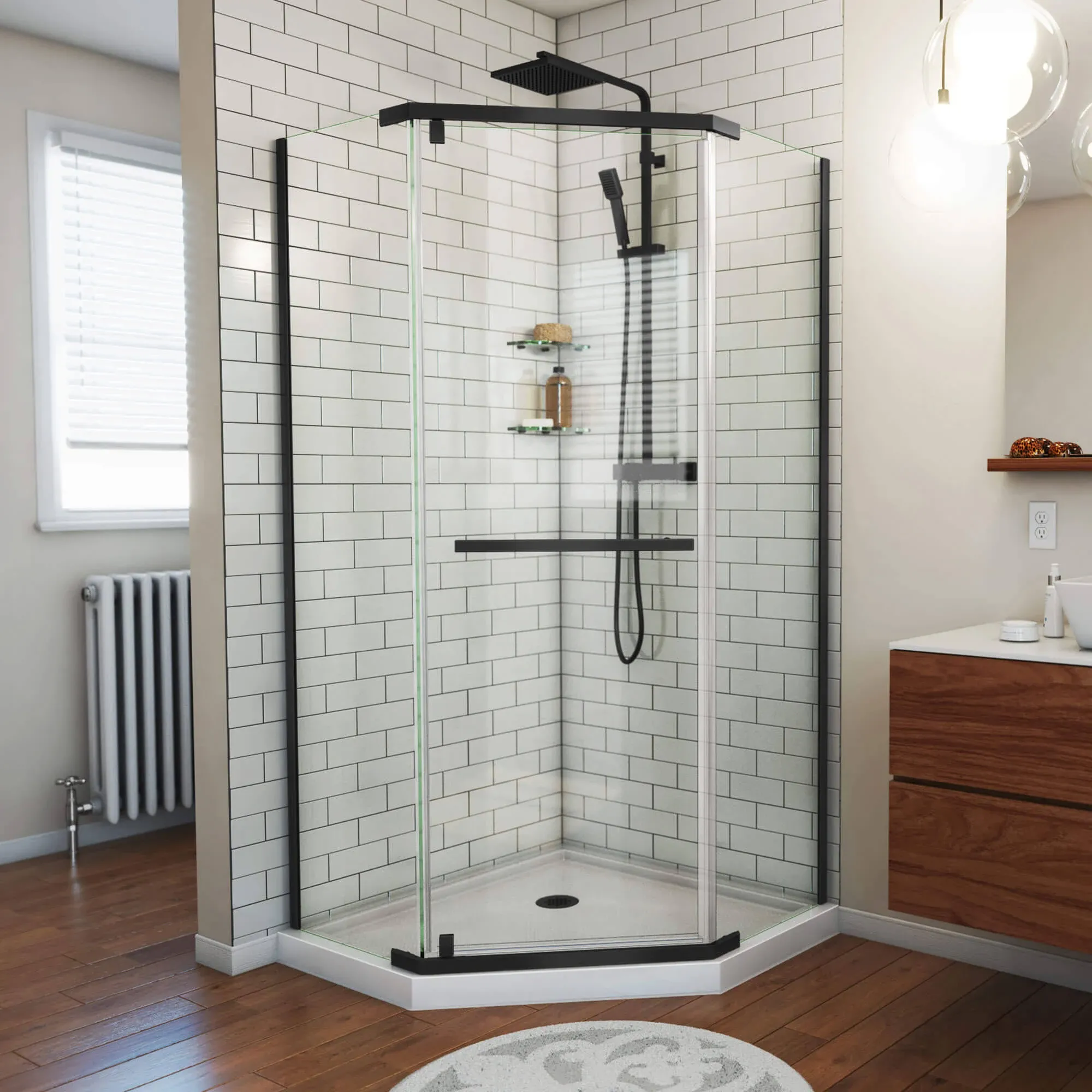 DreamLine Prism 36 in. x 74 3/4 in. Frameless Pivot Shower Enclosure, Chrome with White Base Kit