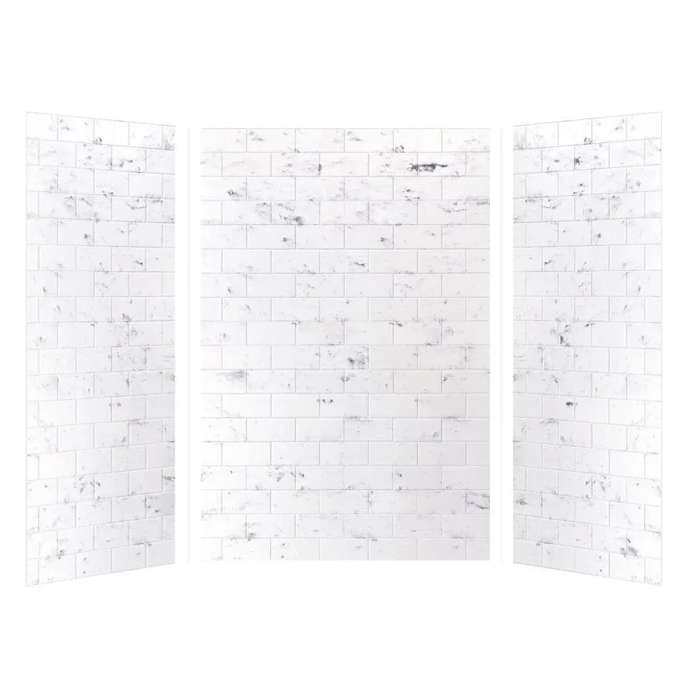 SaraMar 36 in. x 48 in. x 72 in. 3-Piece Easy Up Adhesive Alcove Shower Wall Surround in White Venito