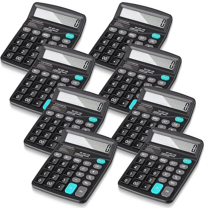 Konohan 8 Pieces 12-Digit Calculator, Solar Basic Desktop Calculator Large Display Electronic Calculators Dual Power Handheld Calculator for Home Office School (Black)Konohan 8 Pieces 12-Digit Calculator, Solar Basic Desktop Calculator Large Display Elec