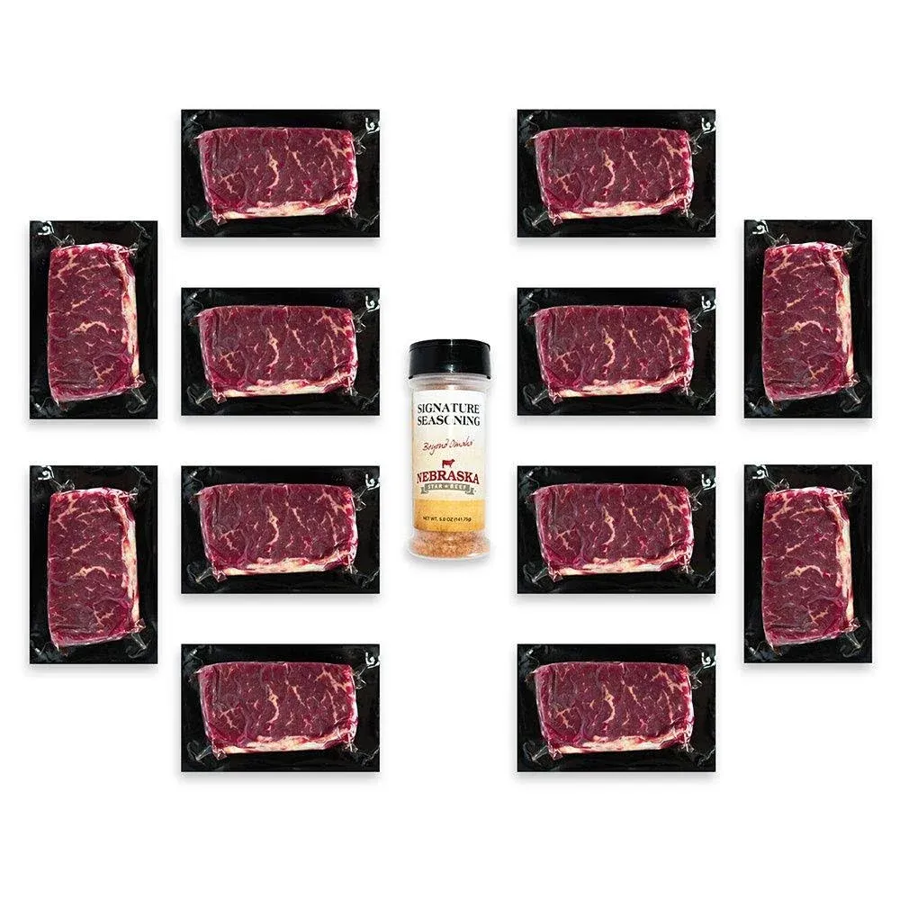 Nebraska Star Beef Prestige Steaks - 12 Packs with Signature Seasoning (12-6oz Sirloins)