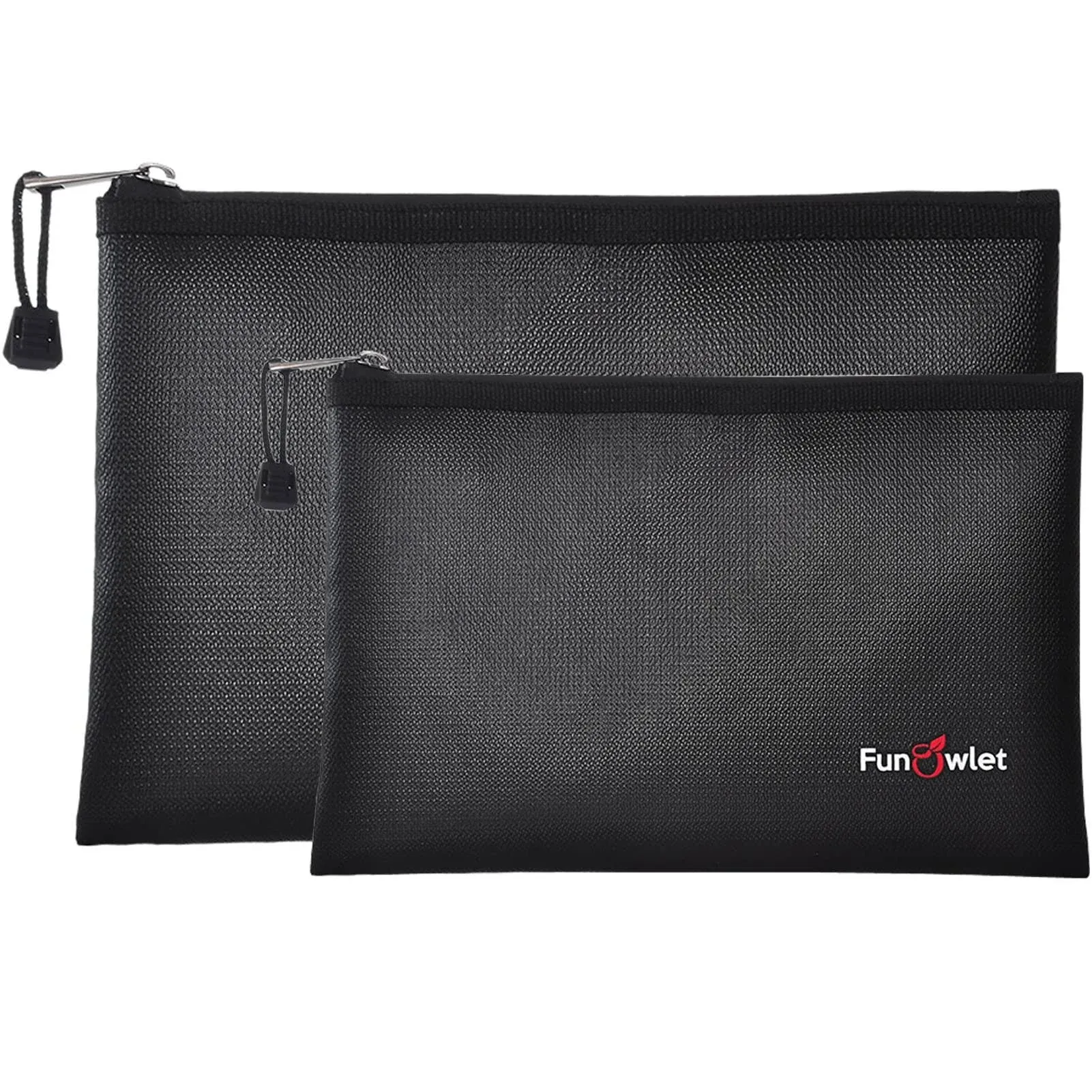 FunOwlet Fireproof Safe Money Document Bags - 2 Pack 13.4" x 9.8" and 10.6" x 6.7" Waterproof Zipper Bag