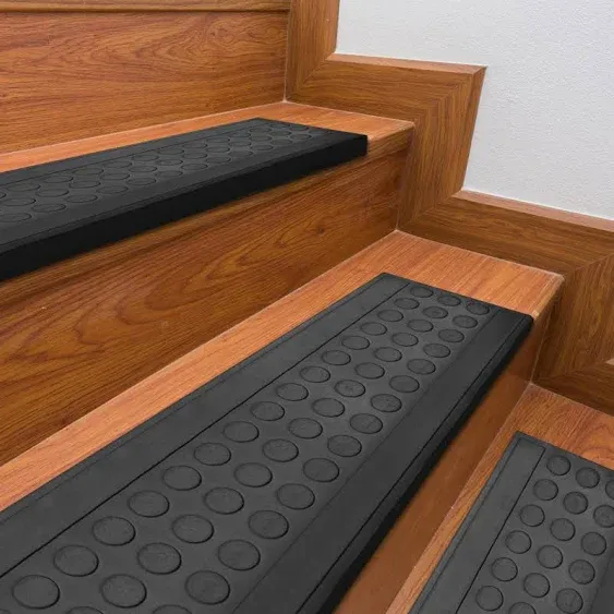 Waterproof, Low Profile Non-Slip Indoor/Outdoor Black Rubber Stair Treads, 10 in ...