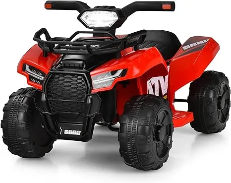 Costzon Kids ATV, 6V Battery Powered Electric Vehicle w/LED Light, Horn, Music, Storage Box, Wear-Resistant Wheels, USB, MP3, Ride on Car 4 Wheeler Quad for Toddler Boys & Girls 18-36 Months (Red)