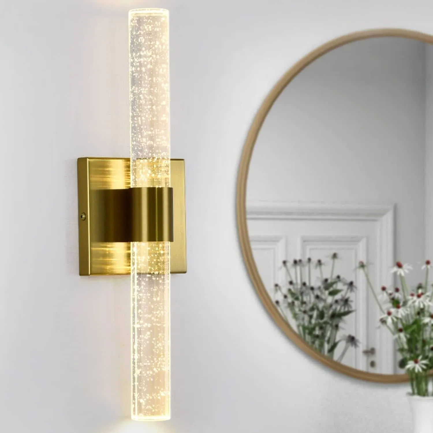 Rizzyluz Modern LED Wall Sconce Lighting Gold Crystal Bathroom Vanity Light F...