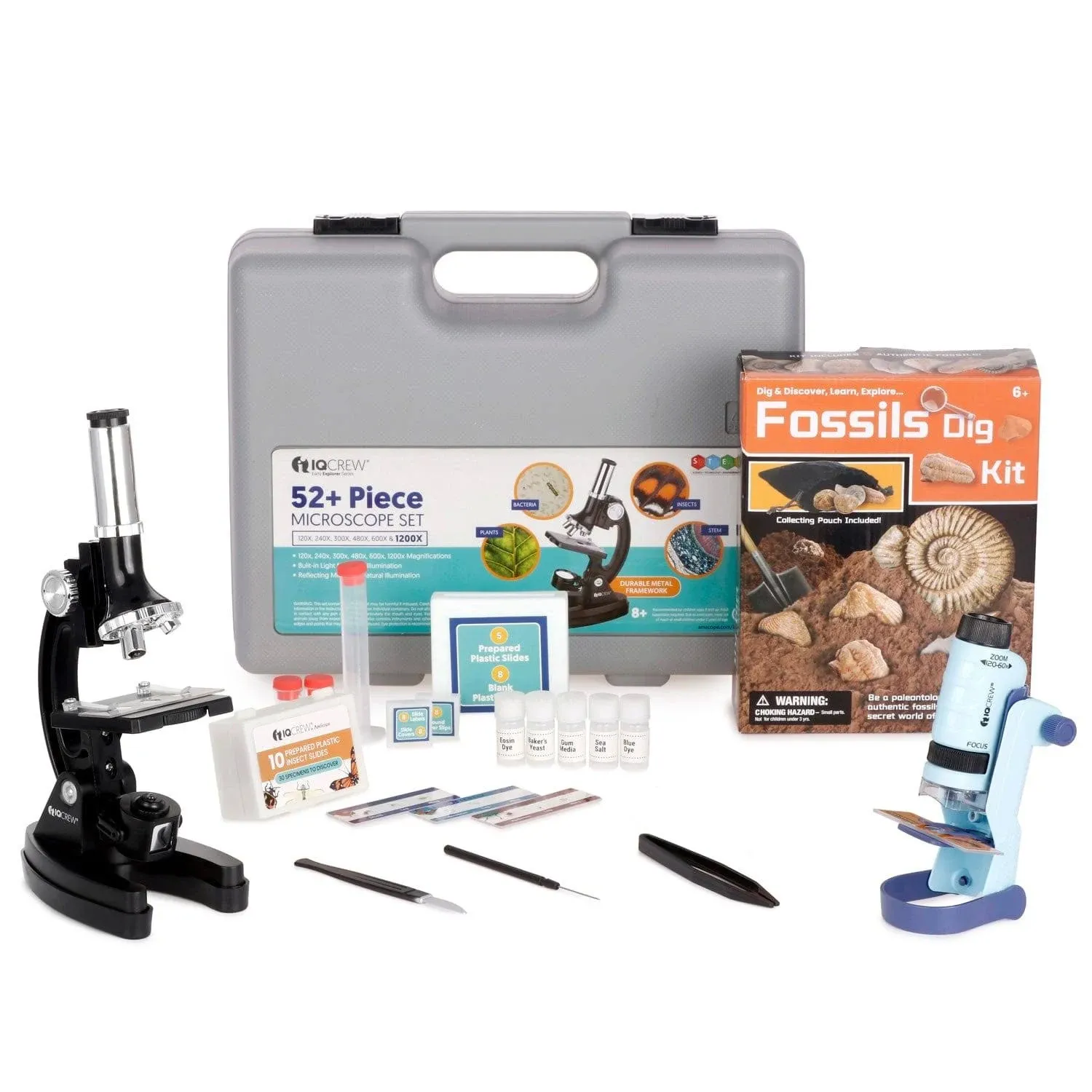 Amscope-kids - Black Metal Arm Starter Kids Student Microscope Kit with Fossil ...