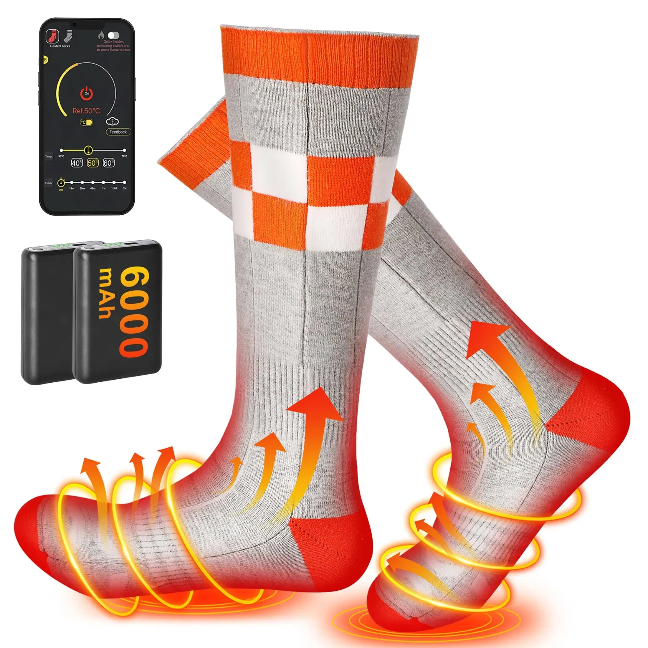 6000mAh Heated Socks for Men,Rechargeab<wbr/>le Batteries Electric heated Socks