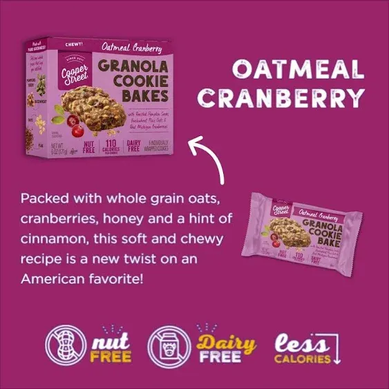 Cooper Street Granola Cookie Bake - Chewy Granola Bars with Chia, Flax, Buckwheat and Oats in Delicious Oatmeal Cranberry Flavor | Individually Wrapped Healthy Breakfast Bars | 1 oz | 48 Pack