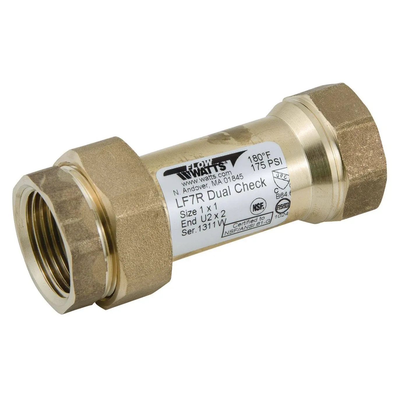 Watts Water Technologies 72205 LF7RU22 1 Dual Check Valve, Fip Lf, 1" (LF7RU2-2 1)