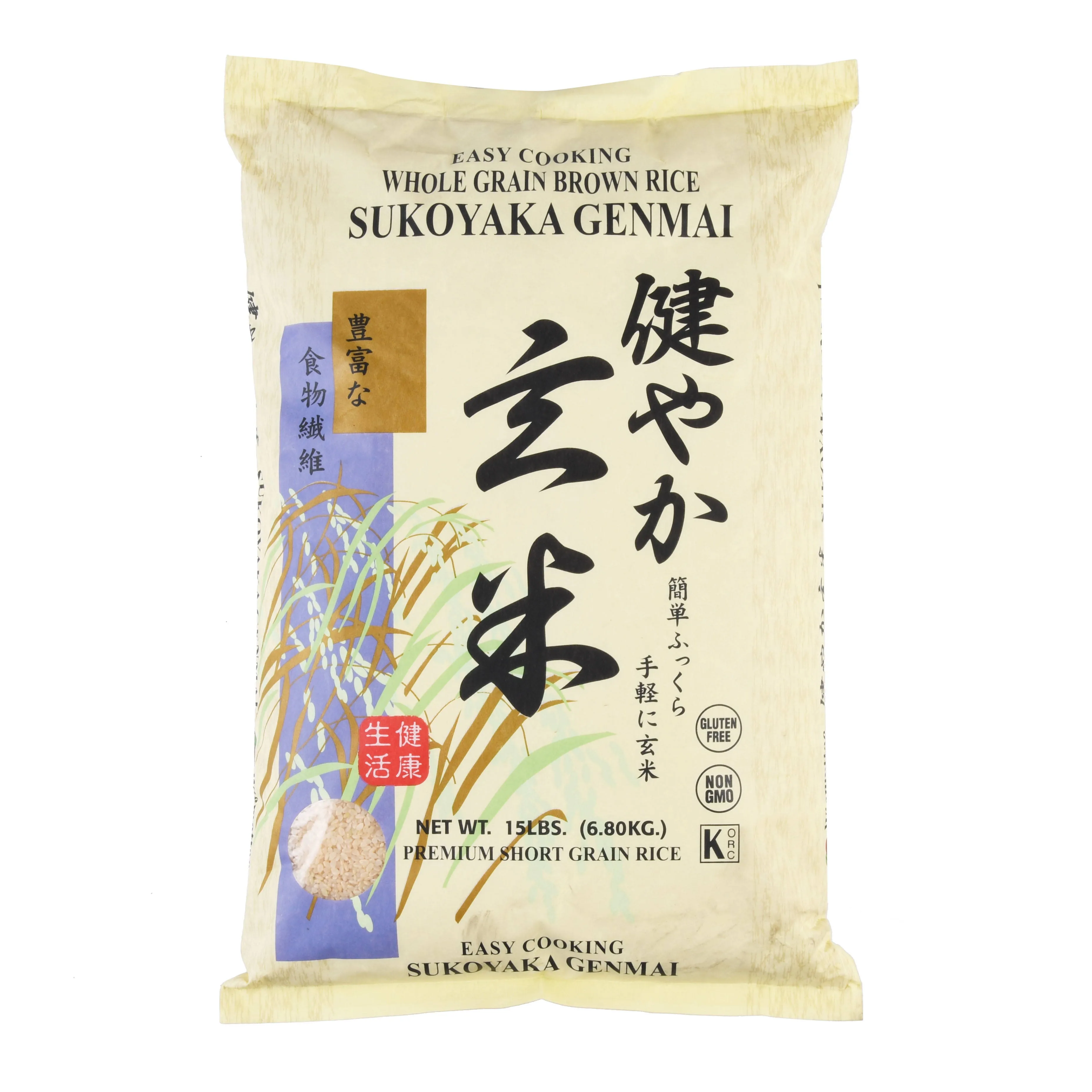 WHOLE GRAIN BROWN RICE SUKOYAKA GENMAI EASY COOKING 15LBS/6.8KG