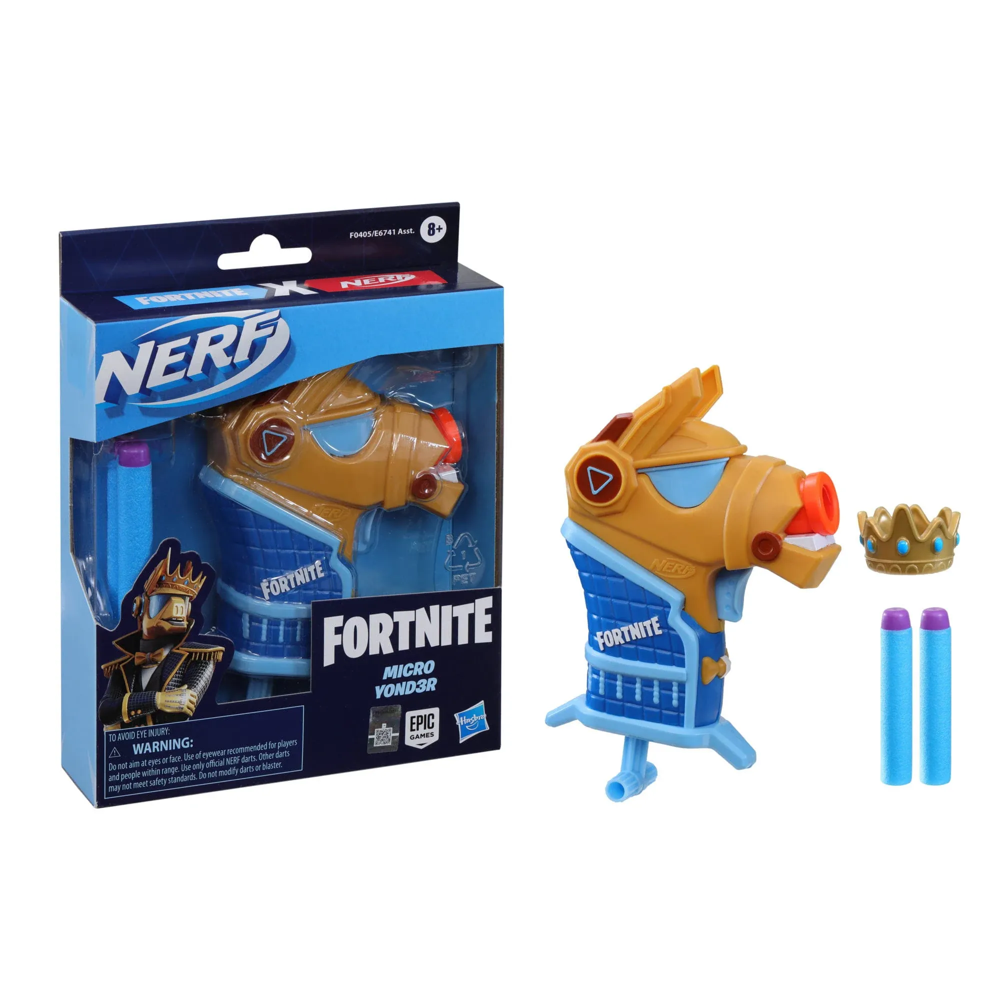 Nerf Fortnite Micro Yond3r  Mini Dart-Firing Blaster, Removable Crown and 2 Official Elite Darts