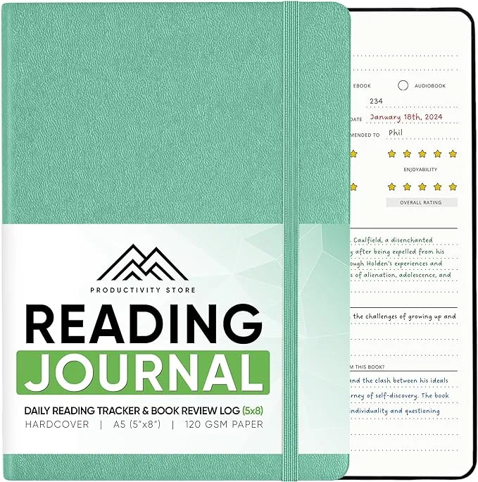 Reading Journal - A5 Size - Book Review & Reading Tracker - Convenient and Organized - for Book Lovers - Productivity Store Teal