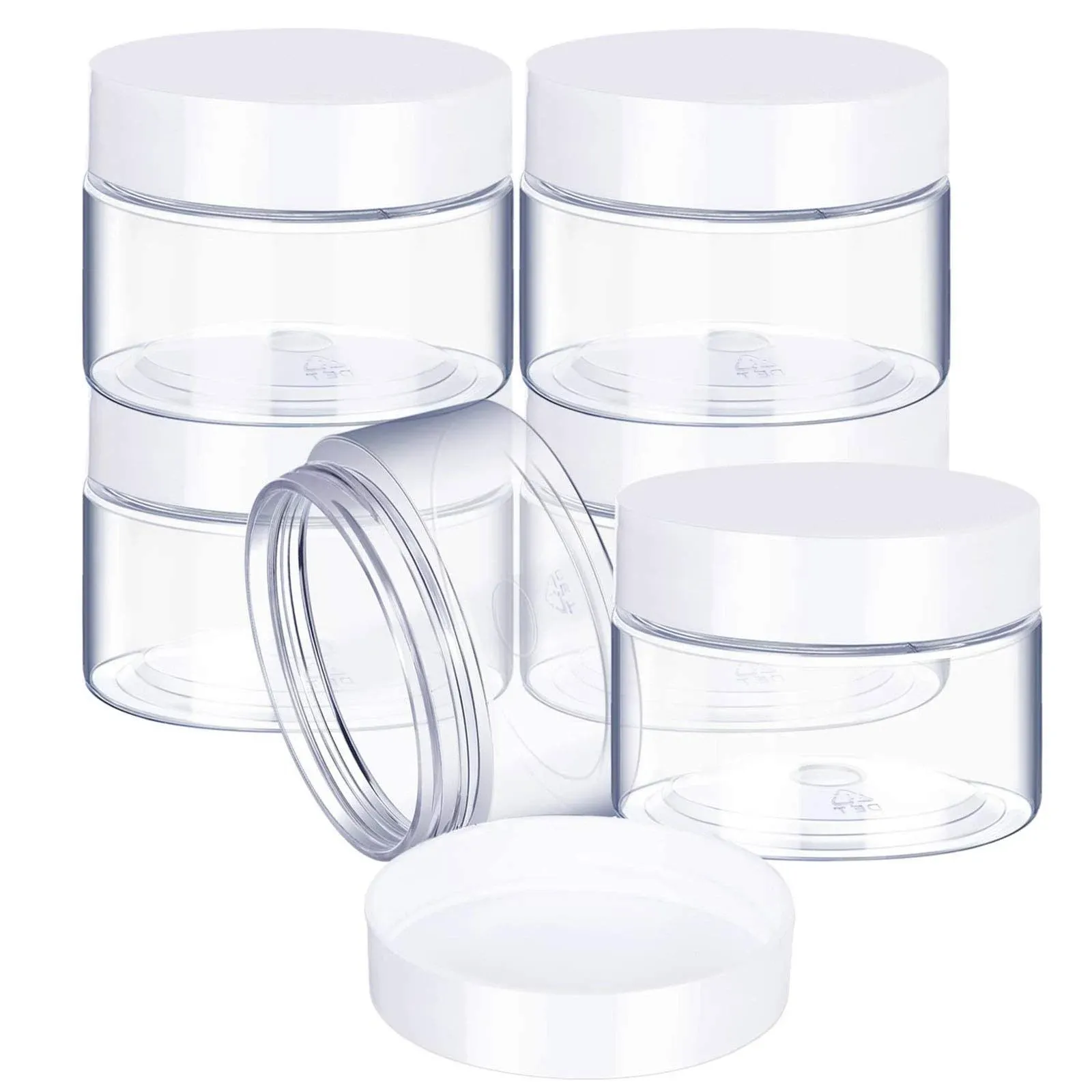 6 Pack Plastic Pot Jars Round Clear Leak Proof Plastic Container Jars with Lid for Travel Storage, Eye Shadow, Nails, Paint, Jewelry (6 oz, White)