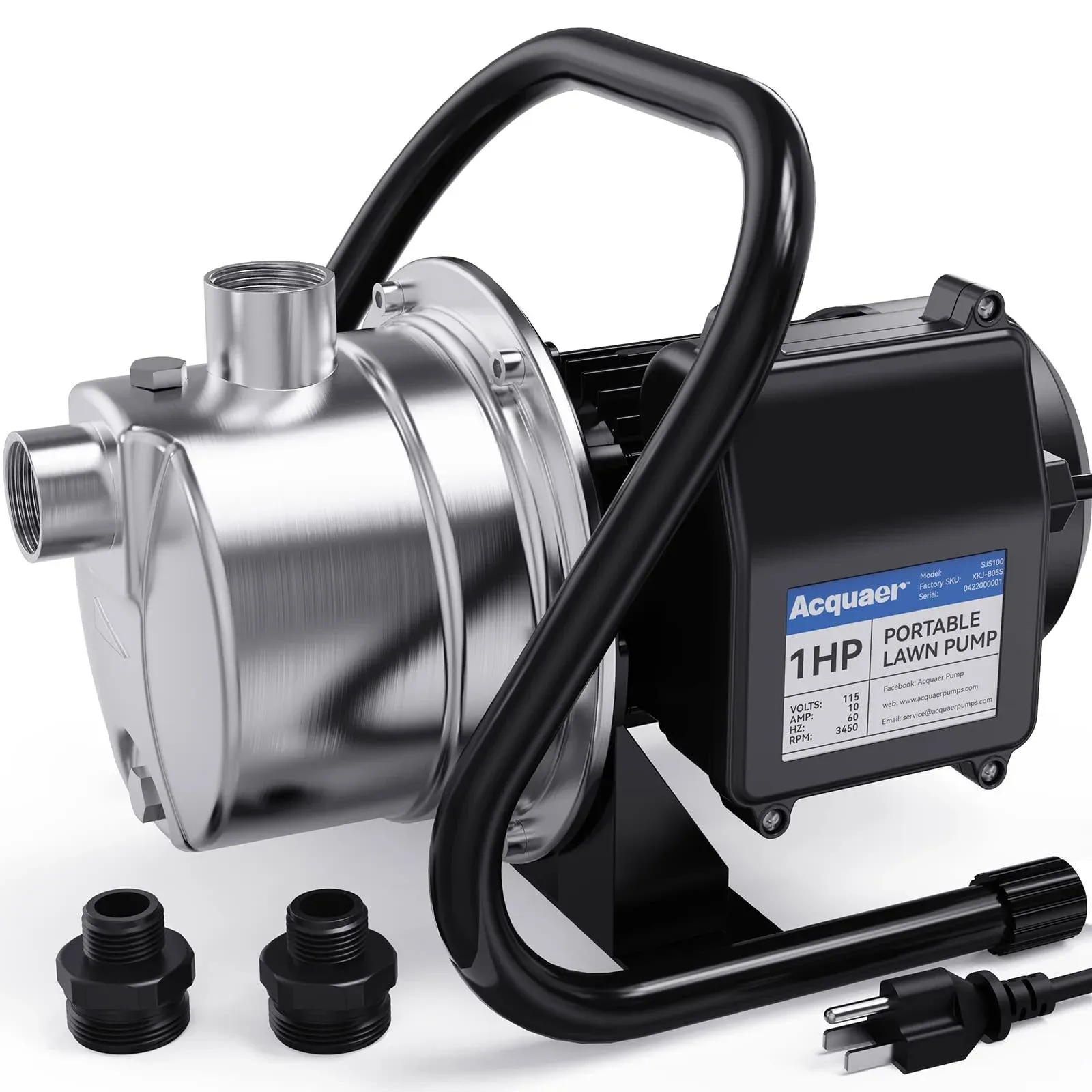 Acquaer 1HP Portable Shallow Well Pump Garden Pump, Stainless Steel, 998GPH, ...