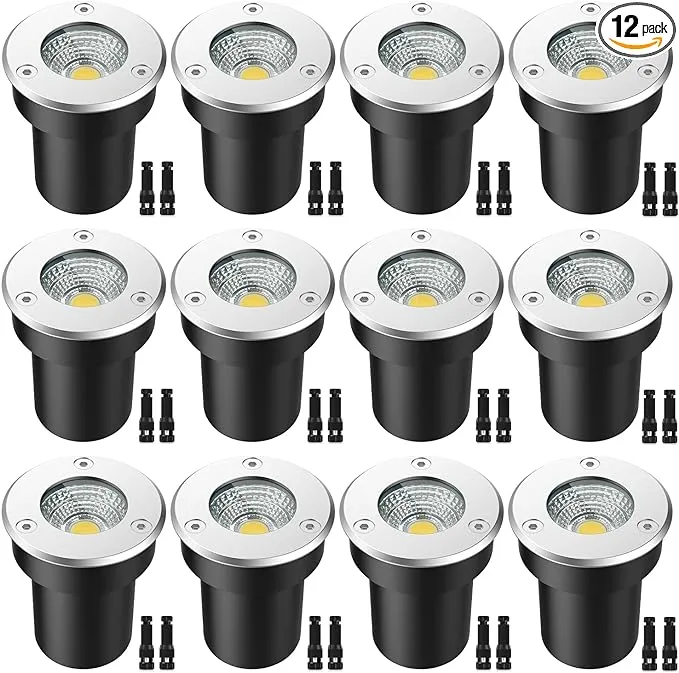 LED Landscape Lights, 12 Pack 7W LED Ground Lights with 24 Connectors Low Voltag