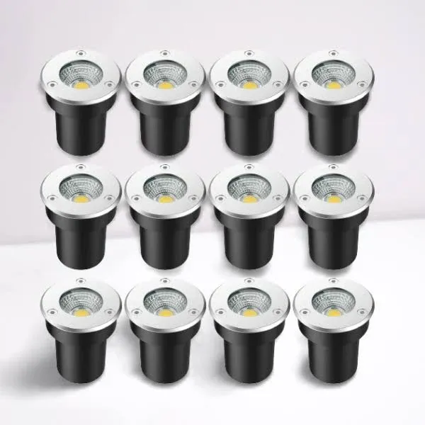 LEDVIE LED Landscape Lights, 12 Pack 7W LED Ground Lights with 24 Connectors Low Voltage in Ground Well Lights Pathway Lights Warm White, Waterproof