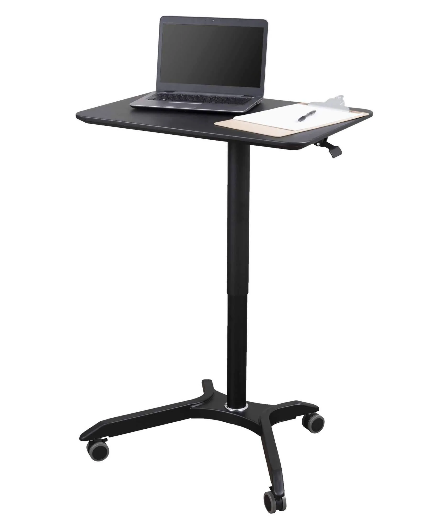 Stand Up Desk Store Pneumatic Adjustable Height Rolling Mobile Laptop Standing Desk Cart (Charcoal Frame/White Oak Top, 28" Wide)