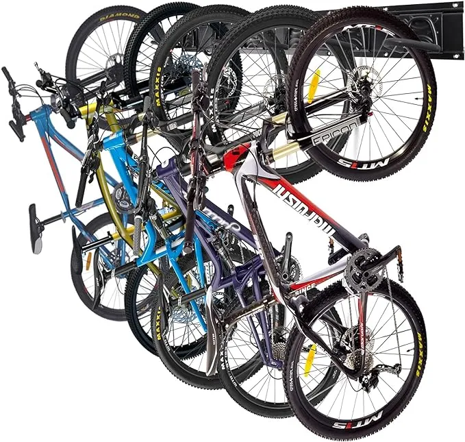 Bike Storage Rack, 6 Bike Racks and 6 Helmets Hooks, Wall Mounted Bike Storage