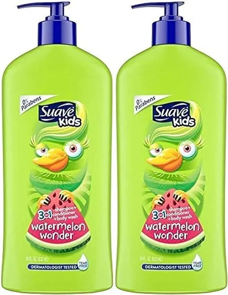 Suave Kids Shampoo and Conditioner 3 in 1 with Body Wash for Kids, Watermelon Wonder, Tear Free Shampoo and Conditioner for Kids, 18 Fl Oz (Pack of 2)