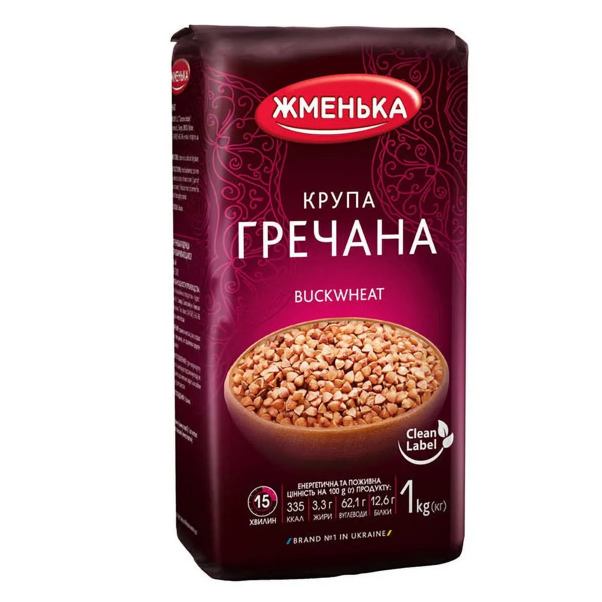 Zhmenka Buckwheat Groats Roasted GMO Free 2.2 LB / 1 kg Product of Ukraine (1 Pack)