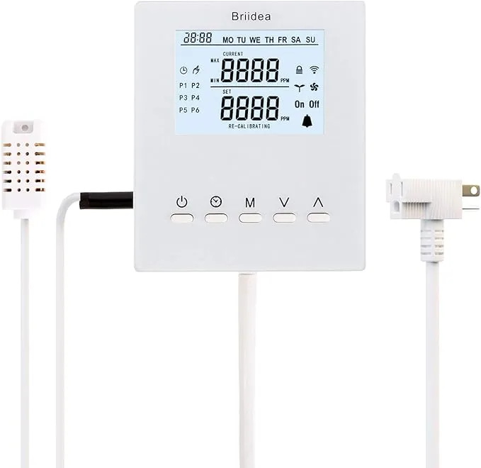 CO2 Controller, Briidea Day and Night Programmable CO2 Controller and Monitor for Greenhouses, Remote CO2 Sensor