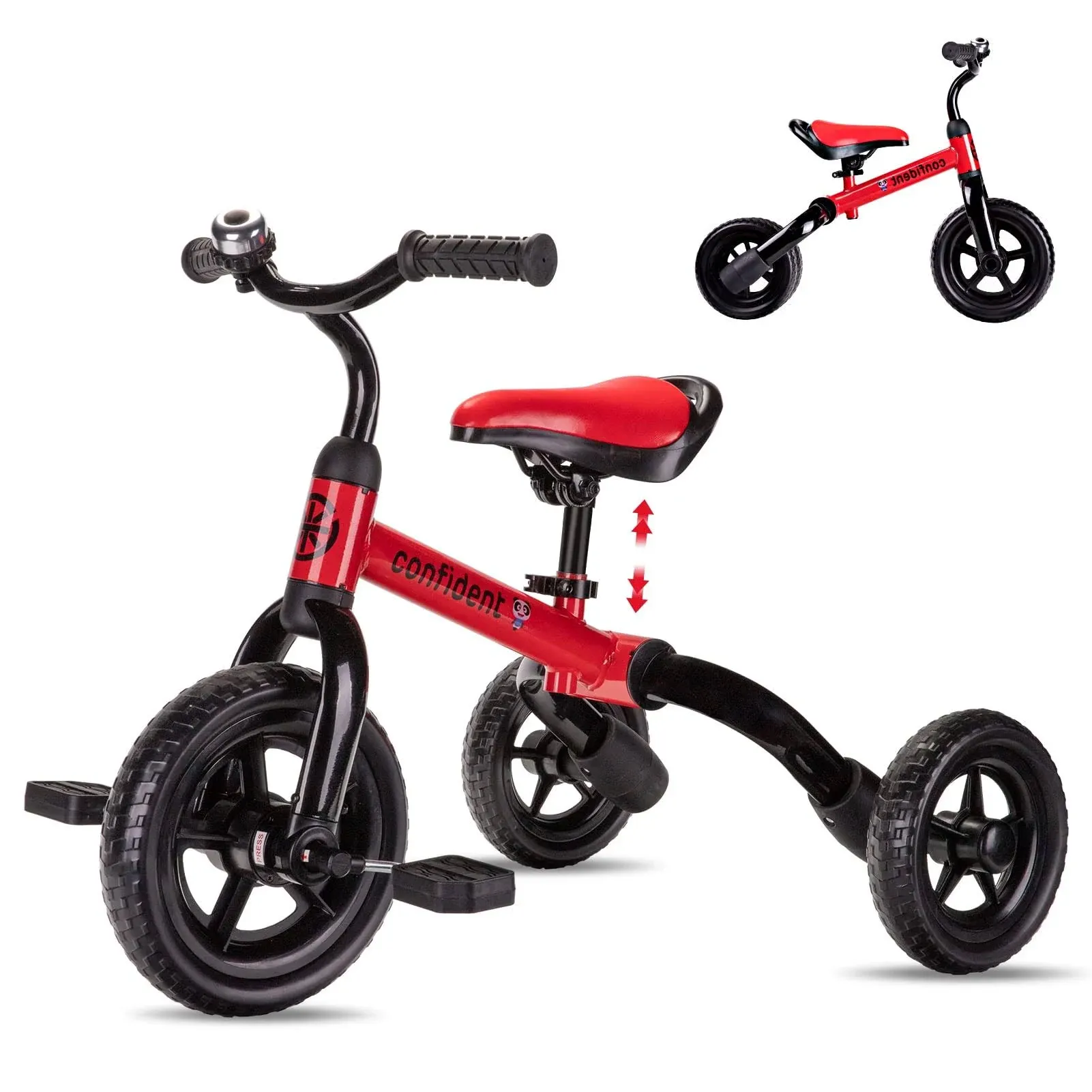 XPIY Tricycle for Toddlers Age 2 to 4 Years Old, 3 in 1 Folding Toddler Bike for Boys and Girls, Kids' Bike Trike with Detachable Pedal and Adjustable Seat (RED)