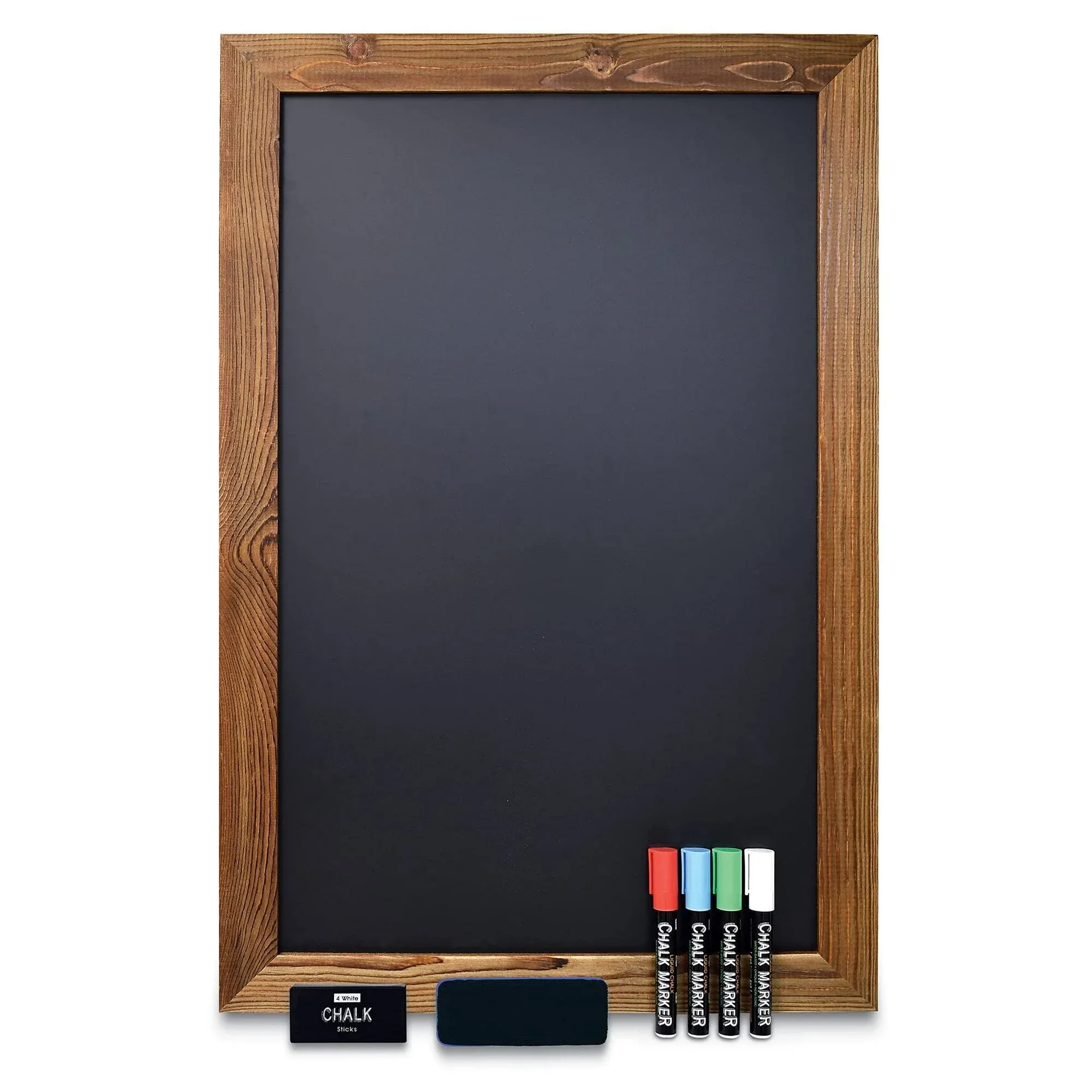 Magnetic Wall Chalkboard Sign, x Large Size 20 inch x 30 inch, Rustic Wood Frame, Vertical or Horizontal Wall Mount, Includes 4 Chalk Markers + Chalk