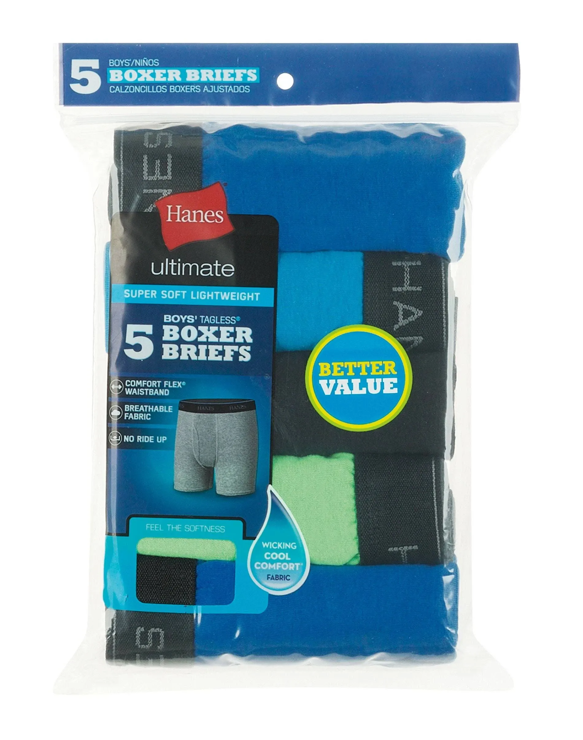 Hanes Boys' Ultimate Lightweight Boxer Briefs, 5-Pack - Size Medium