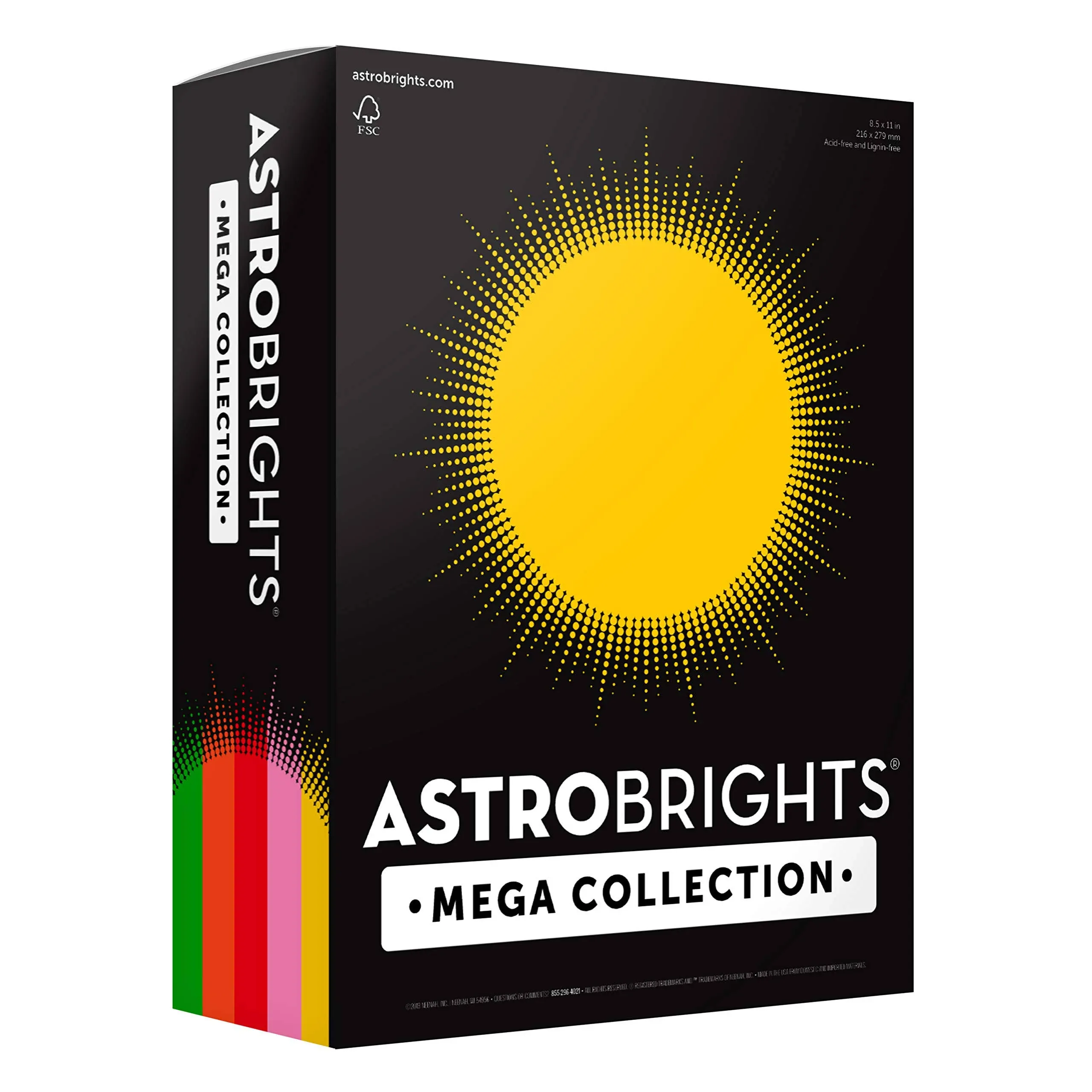 Astrobrights Mega Collection, Colored Cardstock, "Retro" 5-Color Assortment, 320 Sheets, 65 lb/176 gsm, 8.5" x 11" (91688)