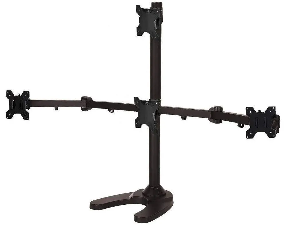 EZM Articulating Heavy-Duty Pyramid 1 Over 3 Quad Monitor Mount Stand Free Standing with Grommet Mount Option up to 24" (002-0034)