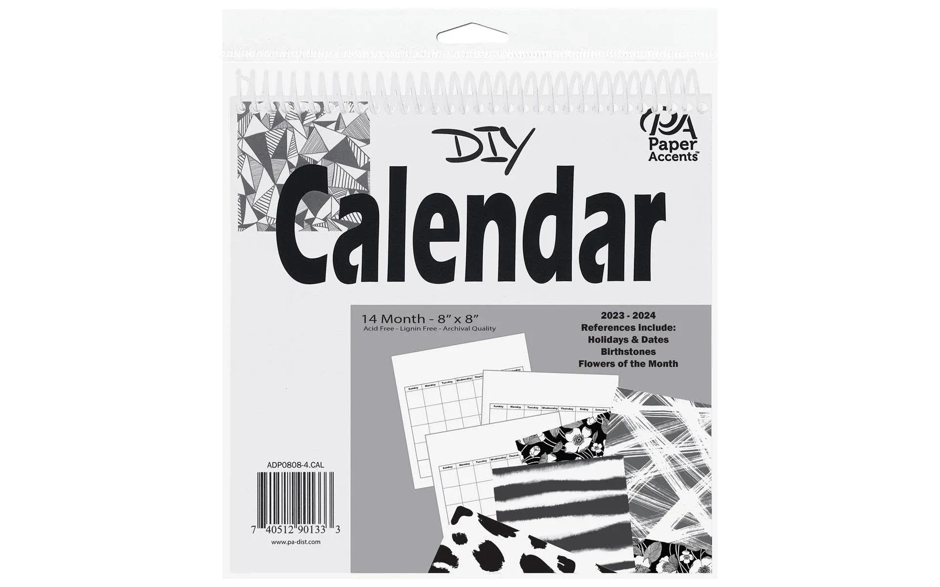 Accent Design Paper Accents Create Your Own Calendar 8  x 8   2023-2024  white  blank undated calendar pages with 14 gridded months  great for teachers  crafters and DIY