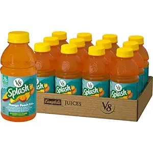 V8 Splash Mango Peach Flavored Juice Beverage 16 FL OZ Bottle Pack of 12