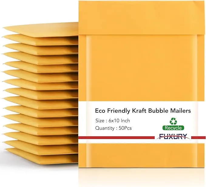 Fuxury Kraft Bubble Mailer 6x10 Inch 50 Pack,Strong Adhesion Padded Seal Bubble